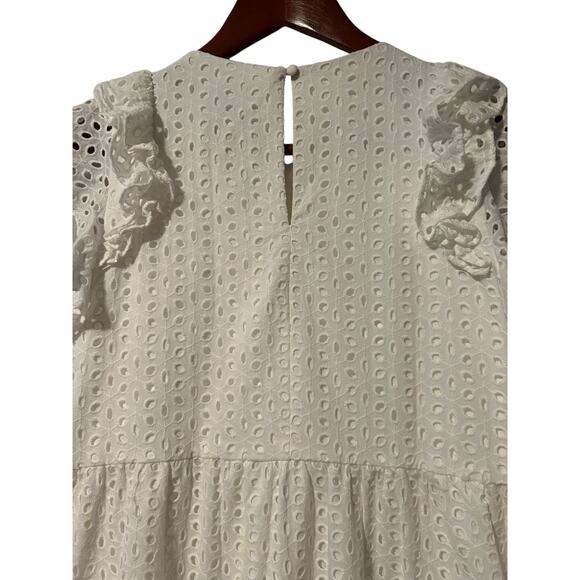 Vince Camuto Feminine White Ruffle Detail Cotton Eyelet Dress Cottage NWT Size 6 - Picture 4 of 12